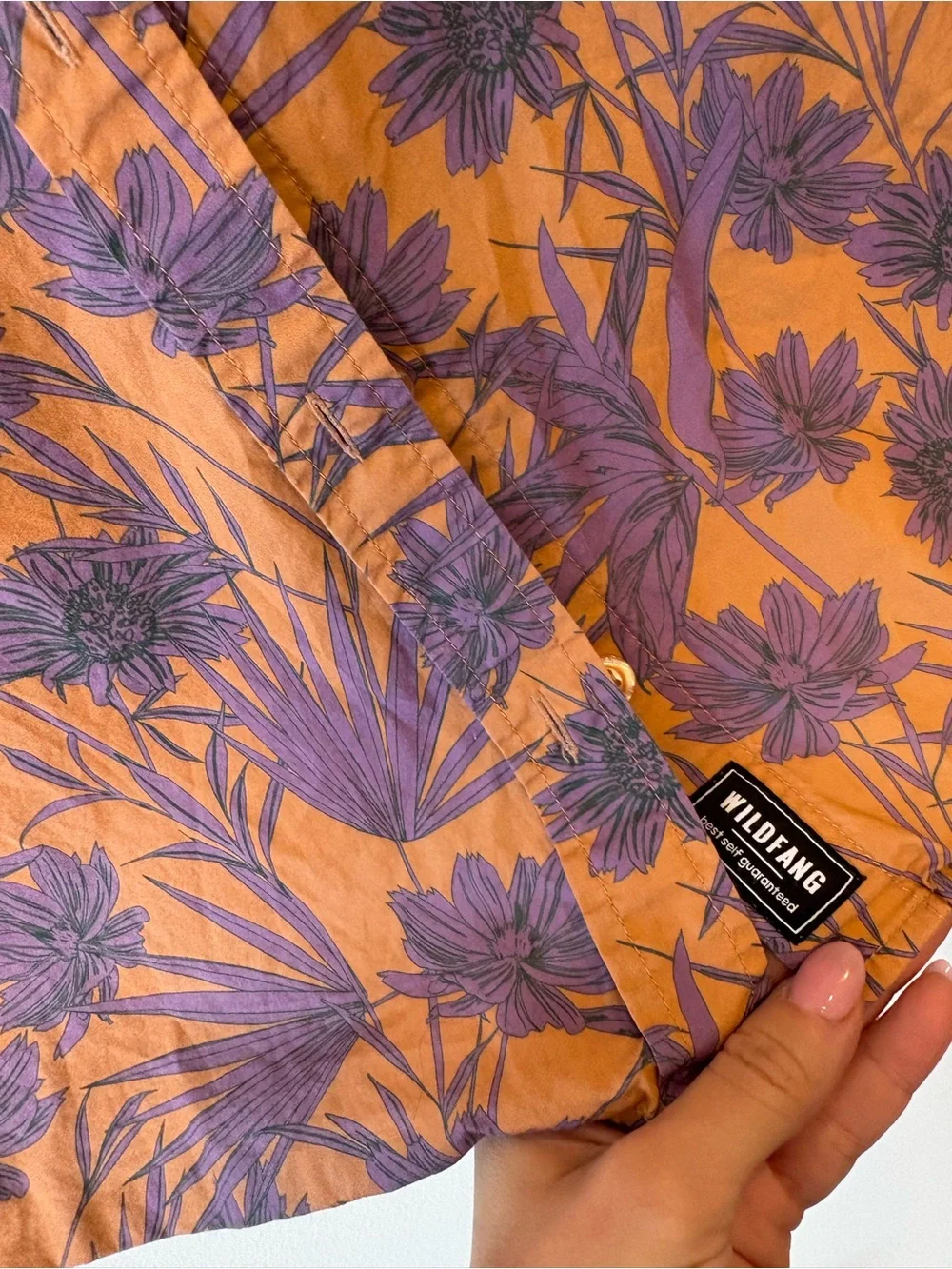 WILDFANG the empower Hawaiin print Orange & Purple Floral Button-Up Shirt - Picture 2 of 8